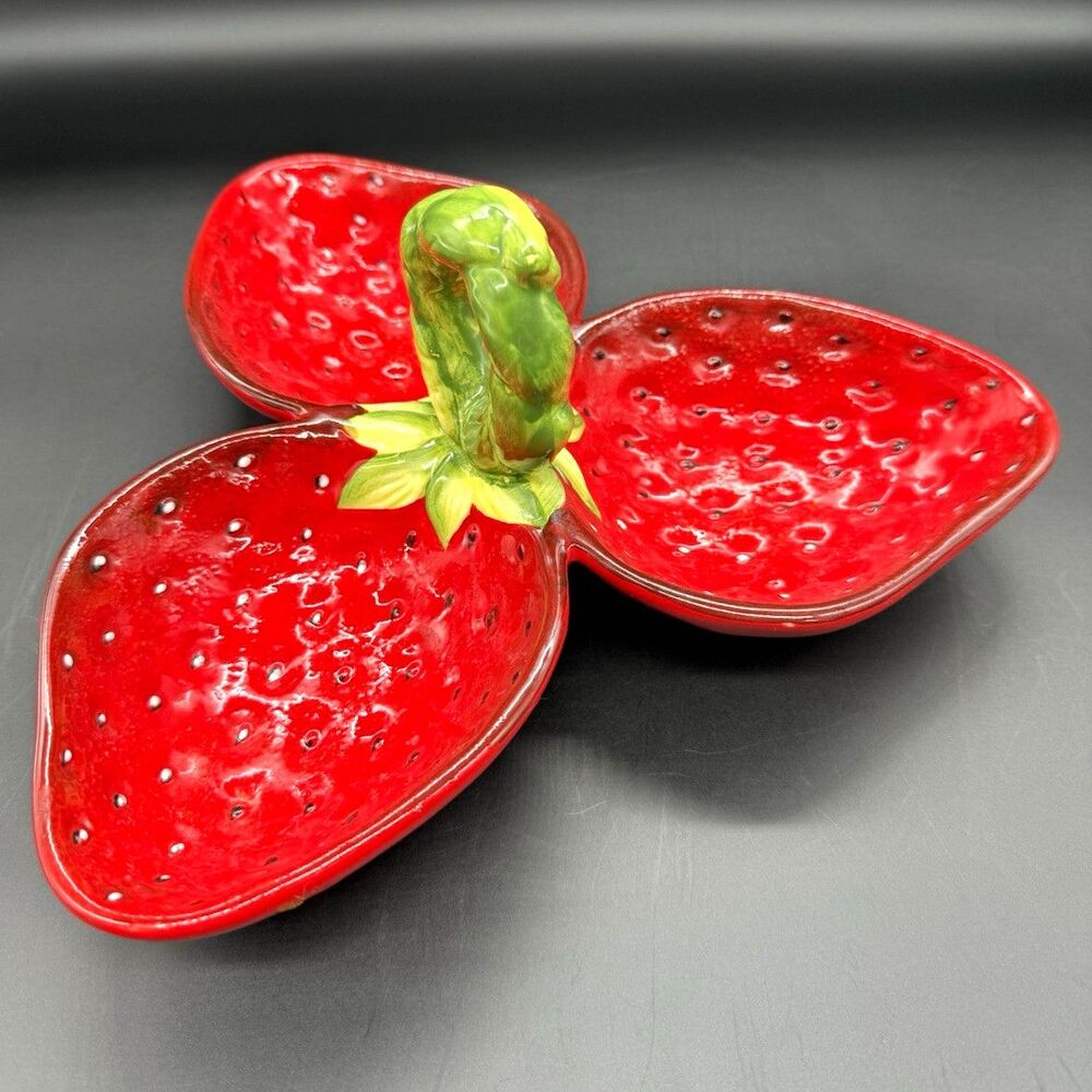 Pier 1 Imports Strawberry 3-Compartment Divided Dolomite Dish Hand Painted